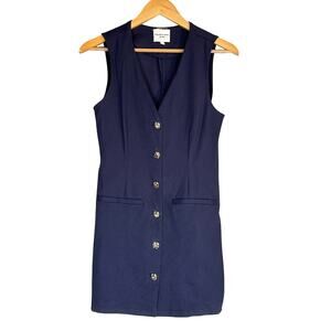 Willow & Wind Navy Blue Tailored Vest Dress Gold Button Mini Elevated Preppy